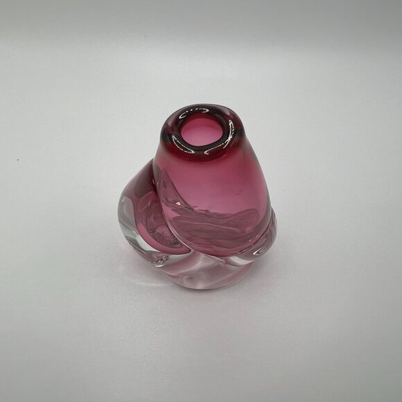 Pink Glass Bud Vase Signed by Unknown Artist, Dated 1989 - Unique Collectible - Picture 4 of 15